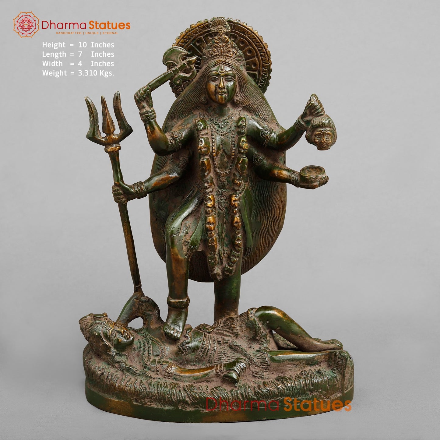 Brass Kaali Standing, Antique Green Patina 10”