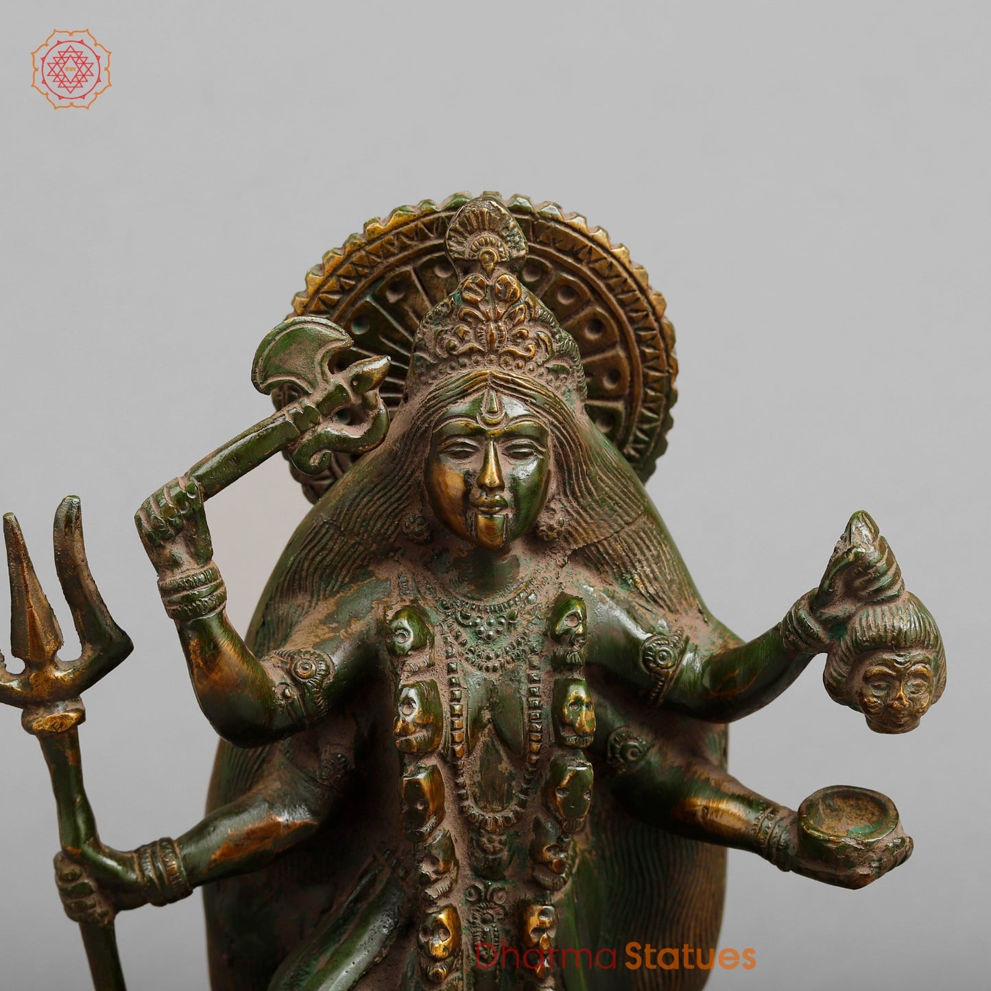 Brass Kaali Standing, Antique Green Patina 10”