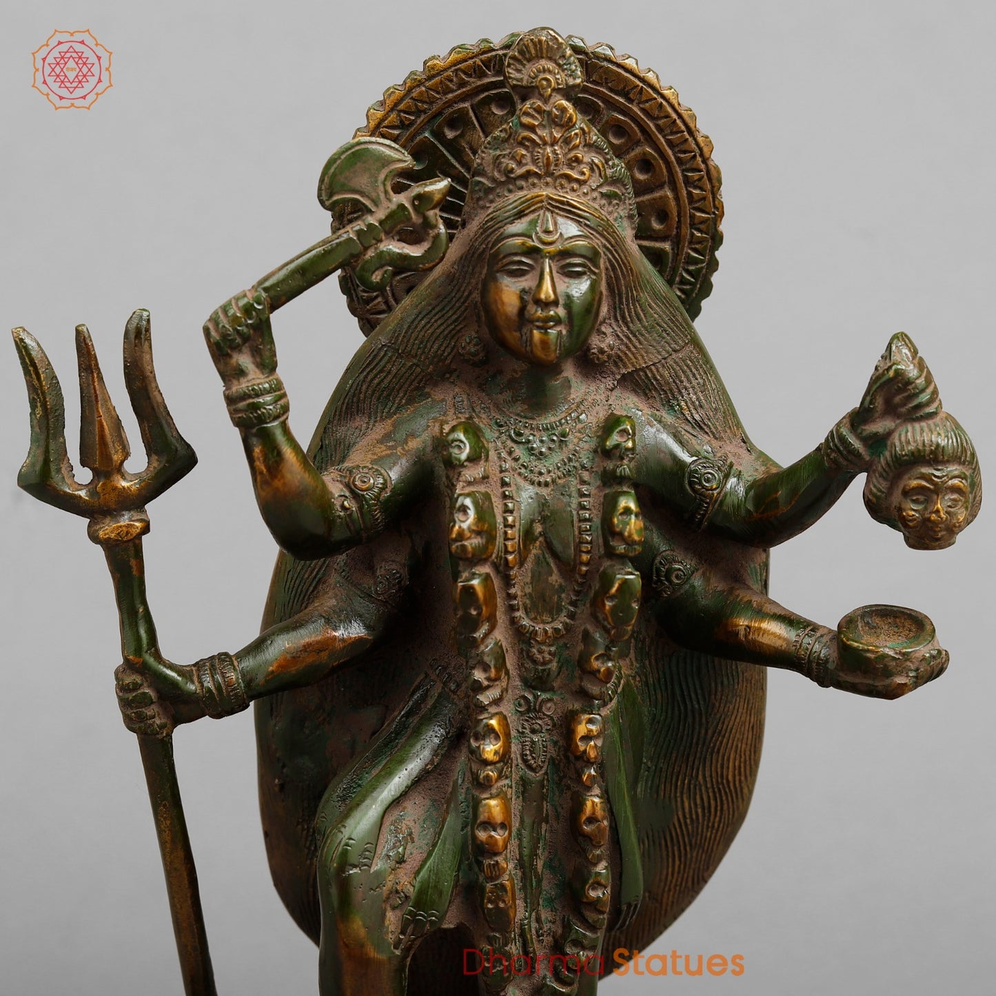 Brass Kaali Standing, Antique Green Patina 10”