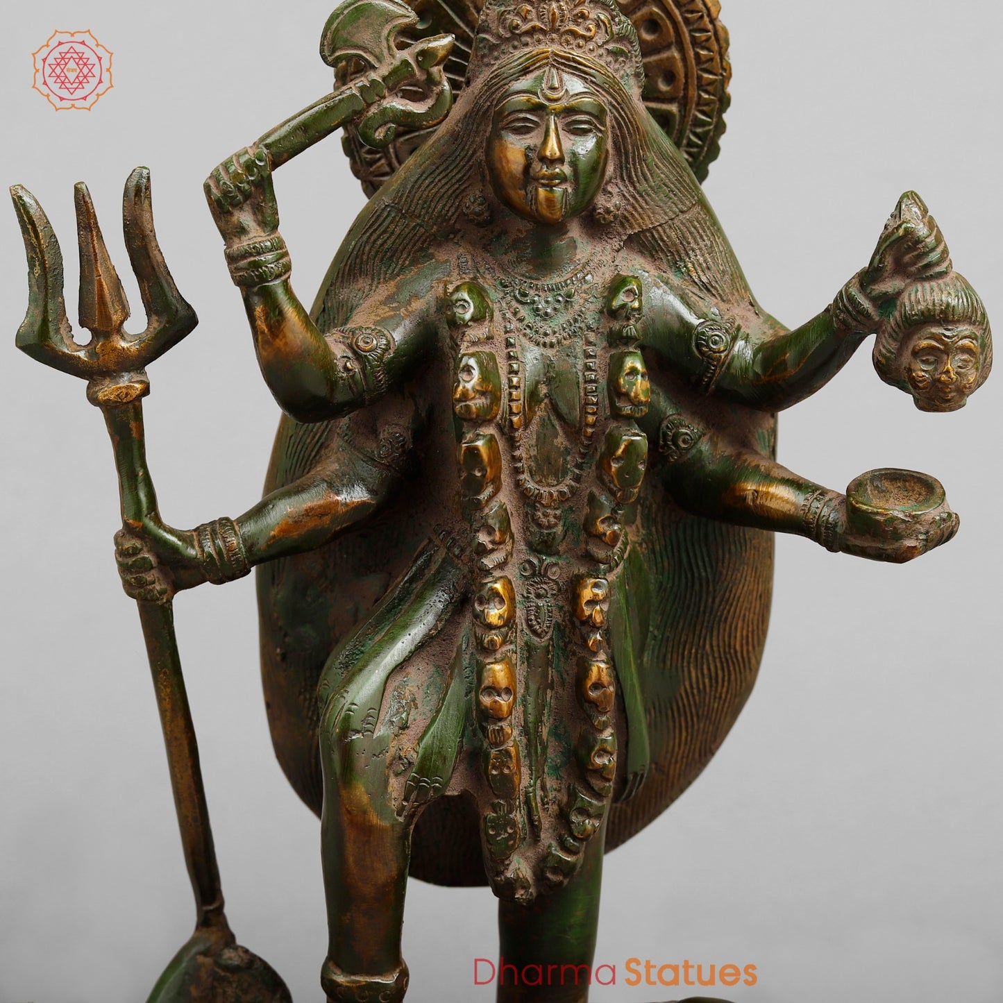 Brass Kaali Standing, Antique Green Patina 10”