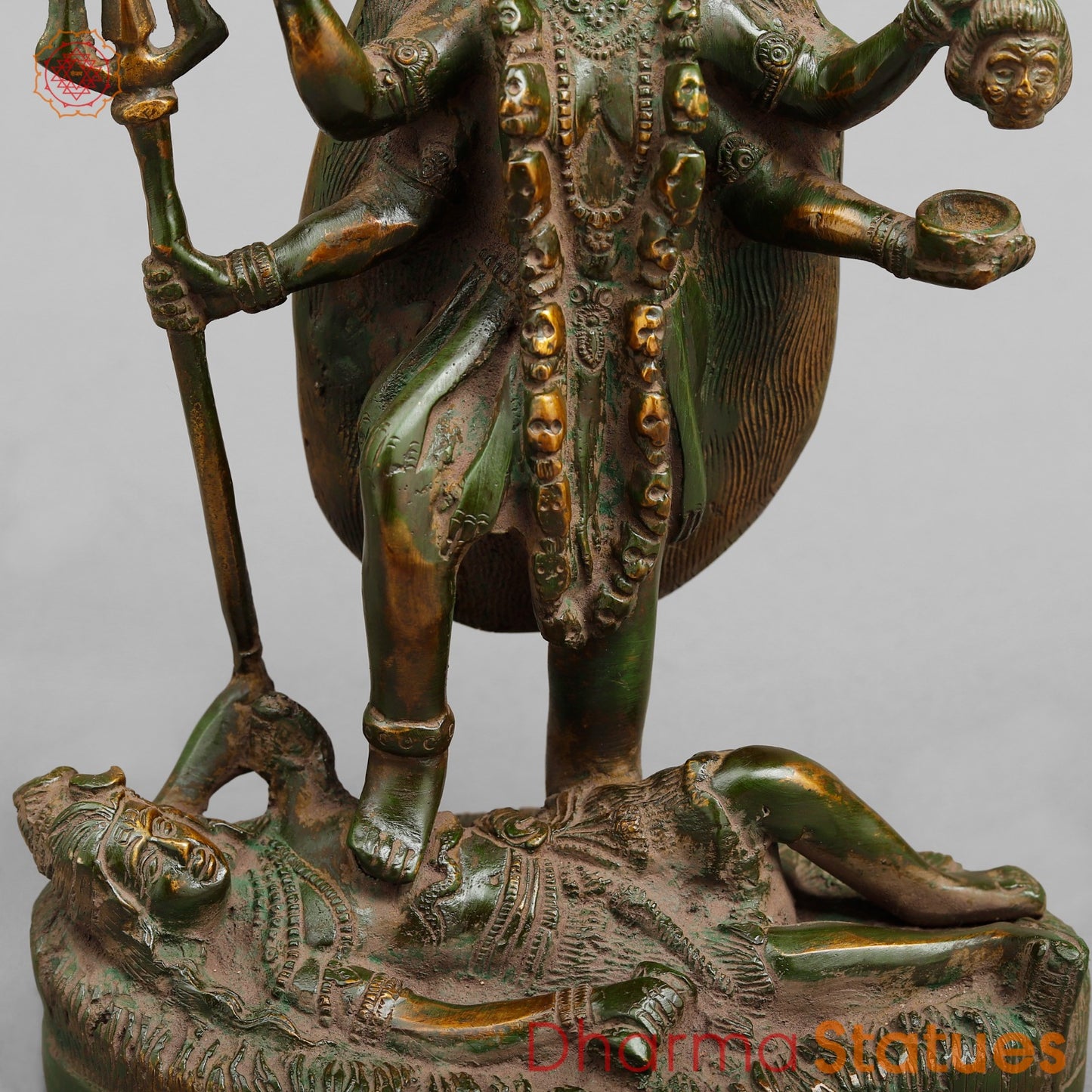 Brass Kaali Standing, Antique Green Patina 10”