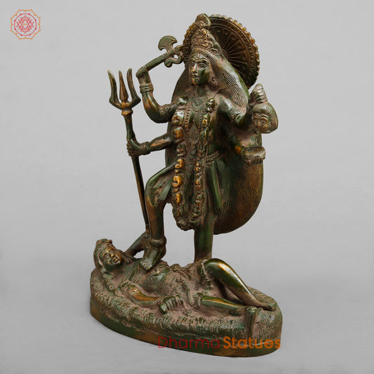 Brass Kaali Standing, Antique Green Patina 10”