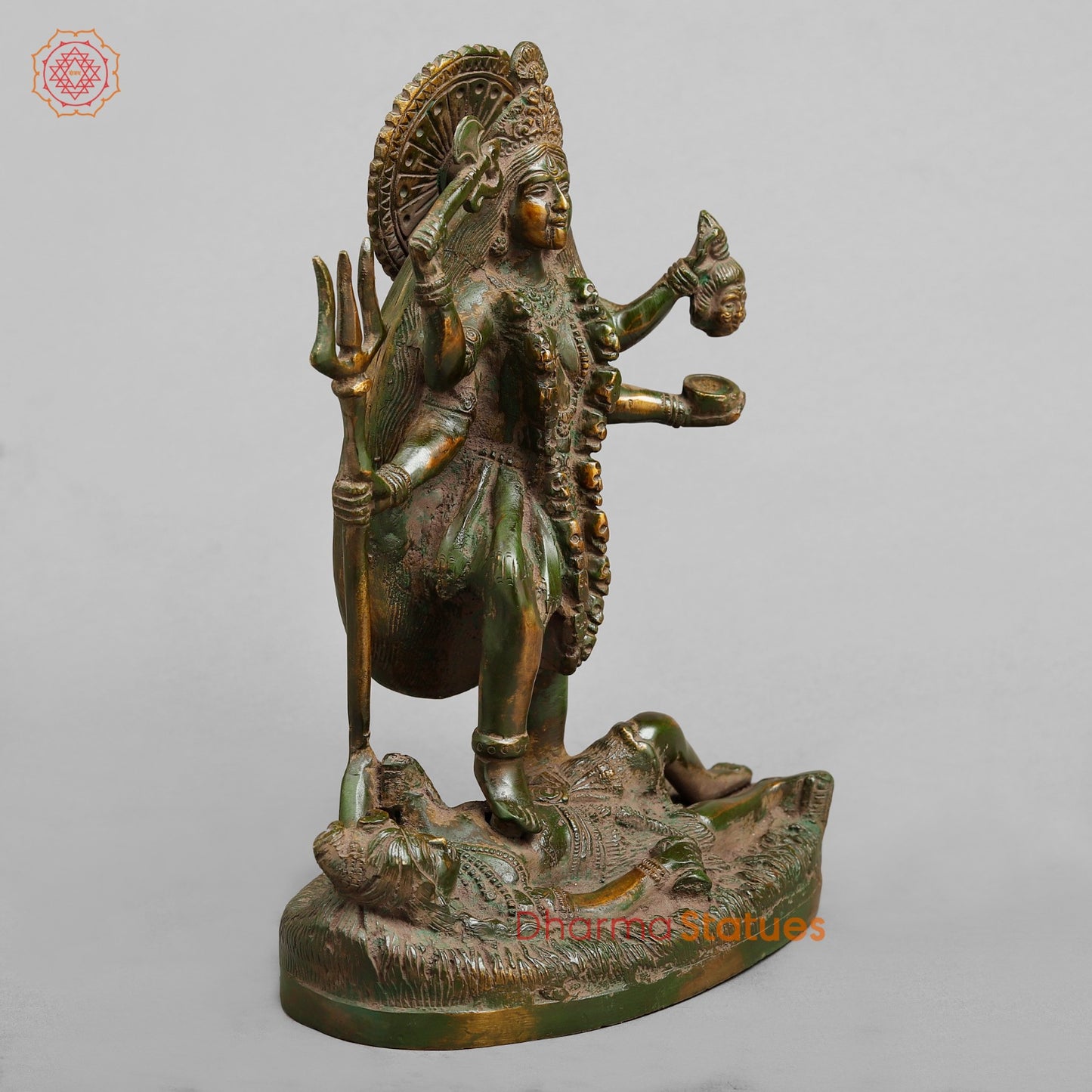 Brass Kaali Standing, Antique Green Patina 10”