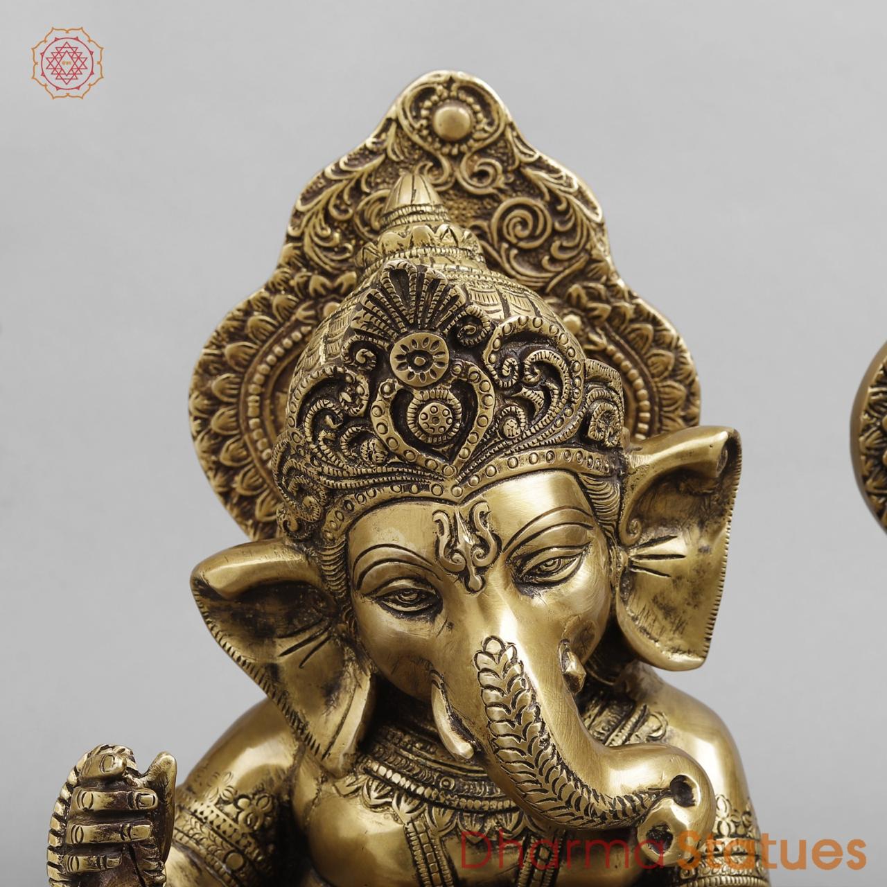 Brass Ganesh Musicians Set, Antique Finish 12.5”