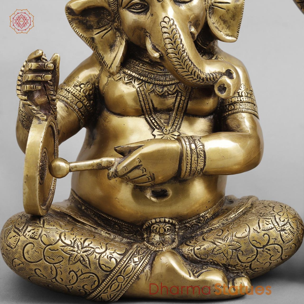 Brass Ganesh Musicians Set, Antique Finish 12.5”