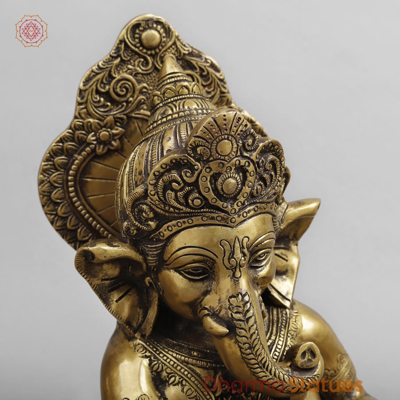 Brass Ganesh Musicians Set, Antique Finish 12.5”