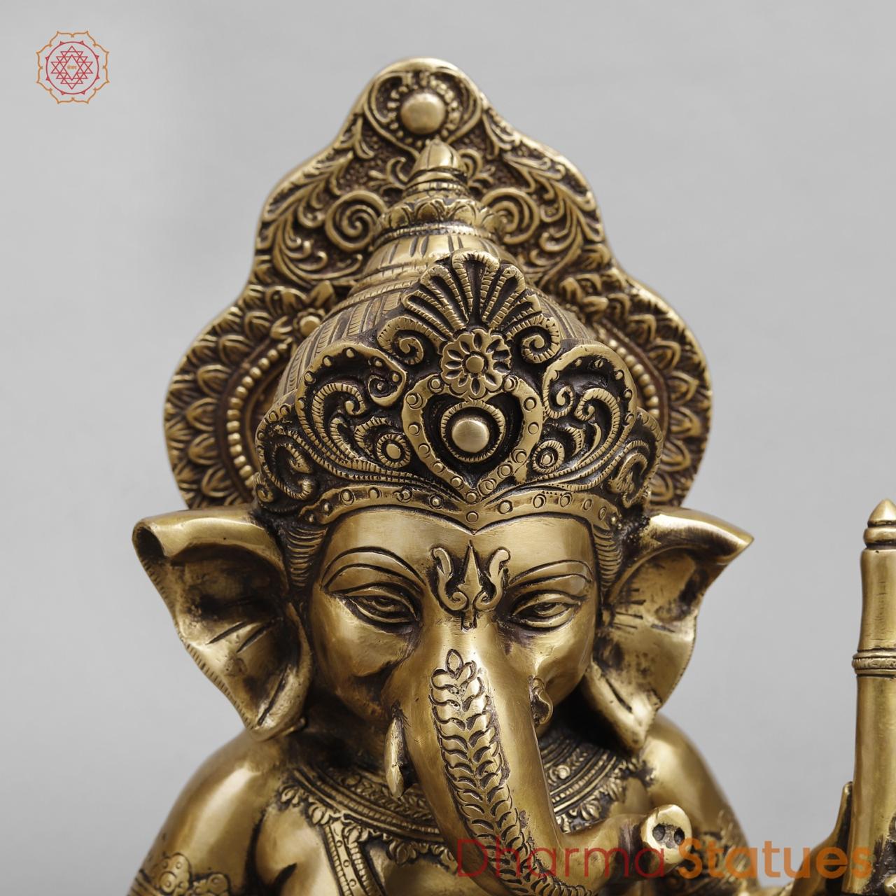 Brass Ganesh Musicians Set, Antique Finish 12.5”