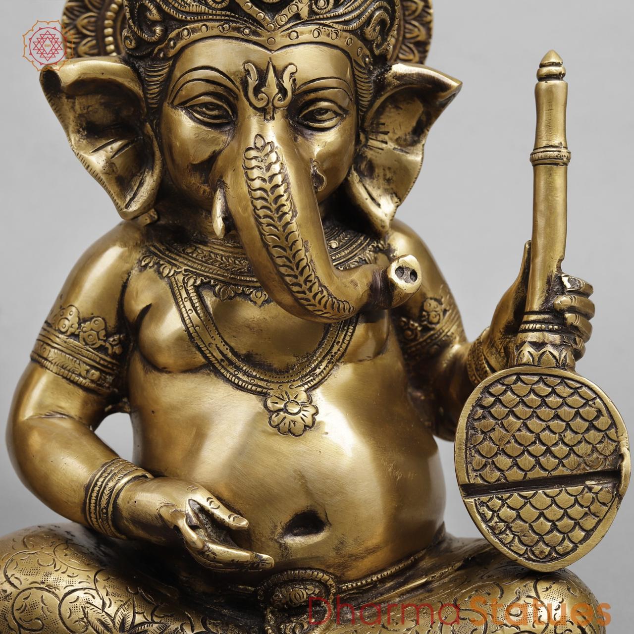 Brass Ganesh Musicians Set, Antique Finish 12.5”