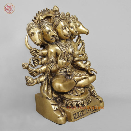 Brass Hanuman Panchmukhi seated , Light antique finish 16”