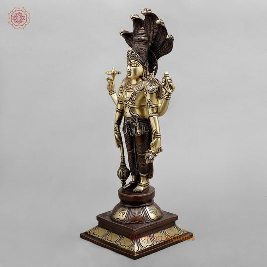 Brass vishnu Standing with snake, Dual tone finish 18”