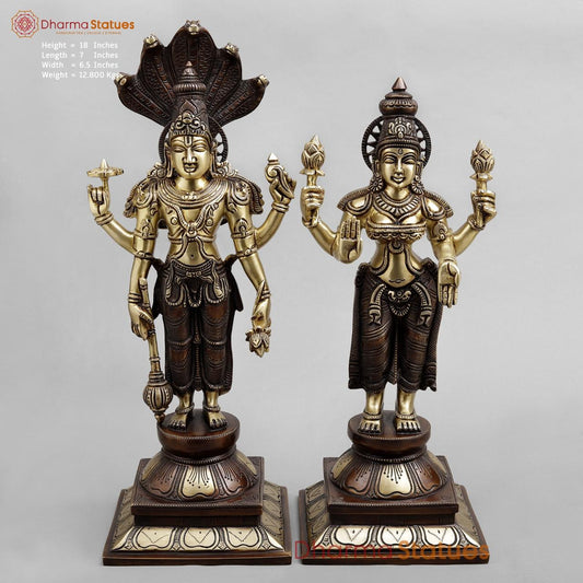 Brass Vishnu Lakshmi standing, Dual tone finish 18”