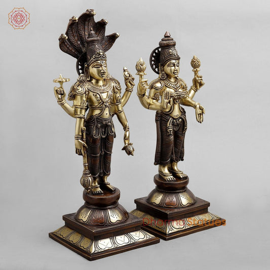 Brass Vishnu Lakshmi standing, Dual tone finish 18”