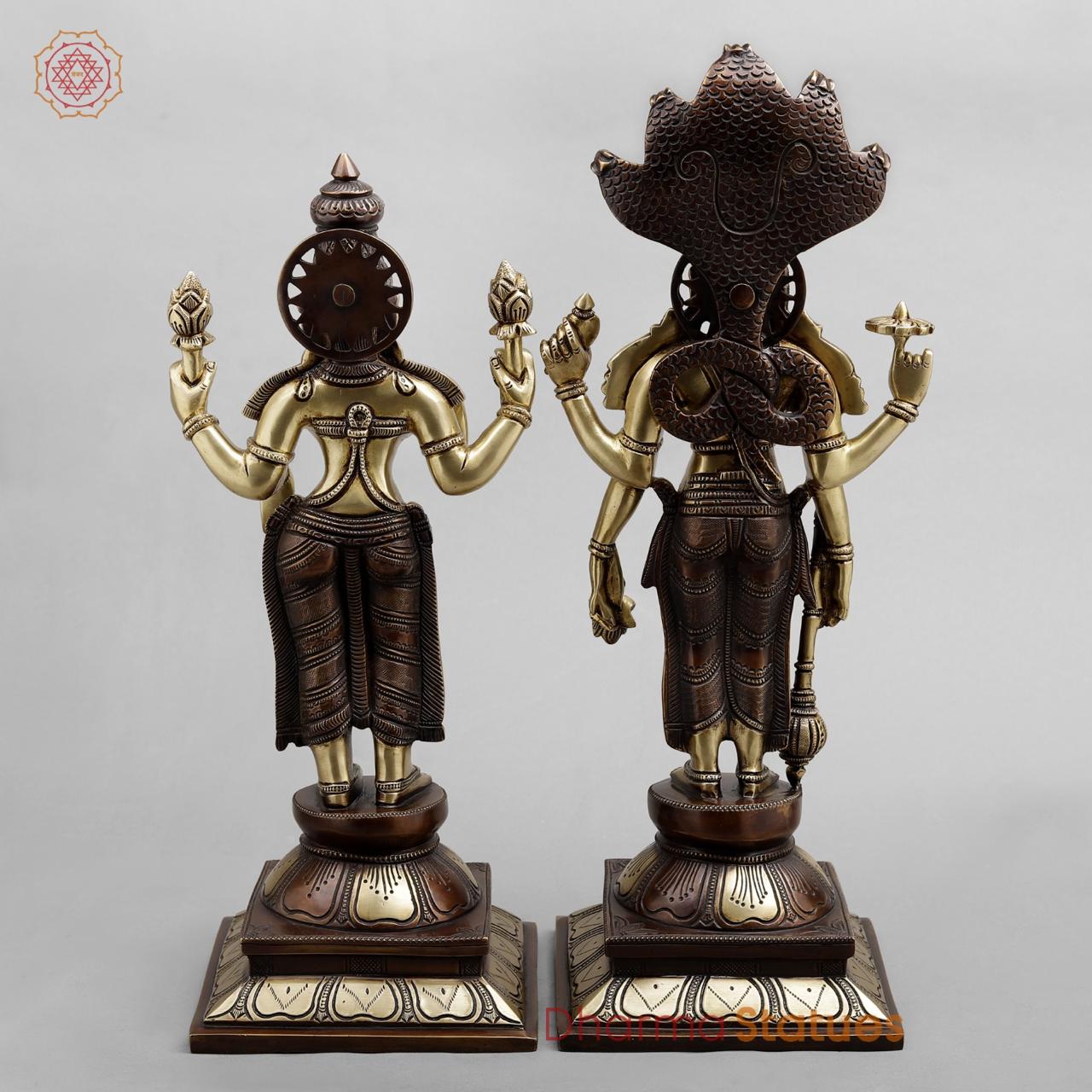 Brass Vishnu Lakshmi standing, Dual tone finish 18”