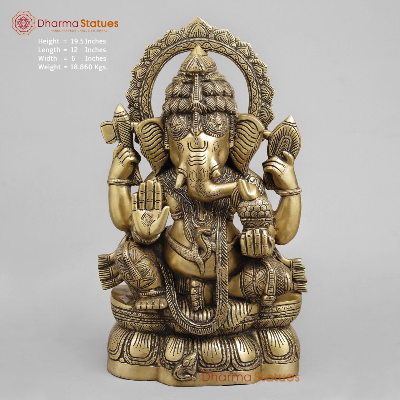 Brass Ganesh seated Fine, Light antique Finish 19.5”