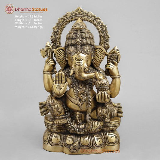 Brass Ganesh seated Fine, Light antique Finish 19.5”