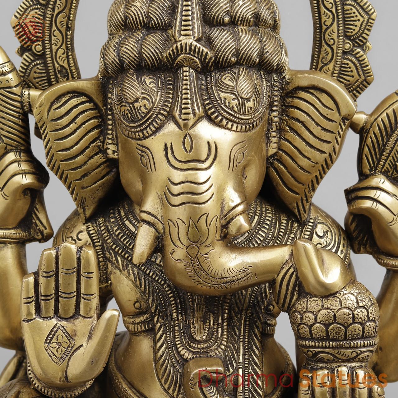 Brass Ganesh seated Fine, Light antique Finish 19.5”