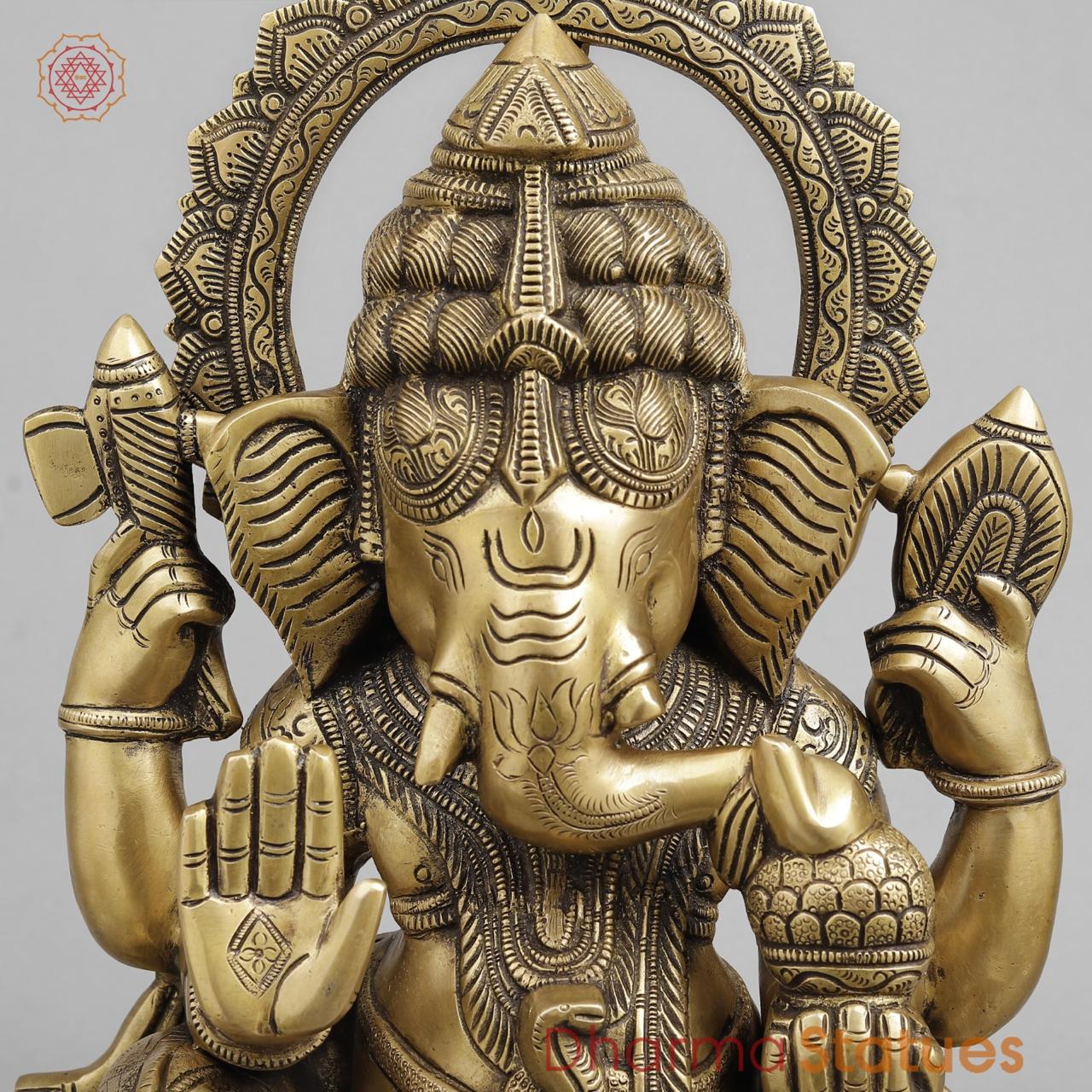Brass Ganesh seated Fine, Light antique Finish 19.5”