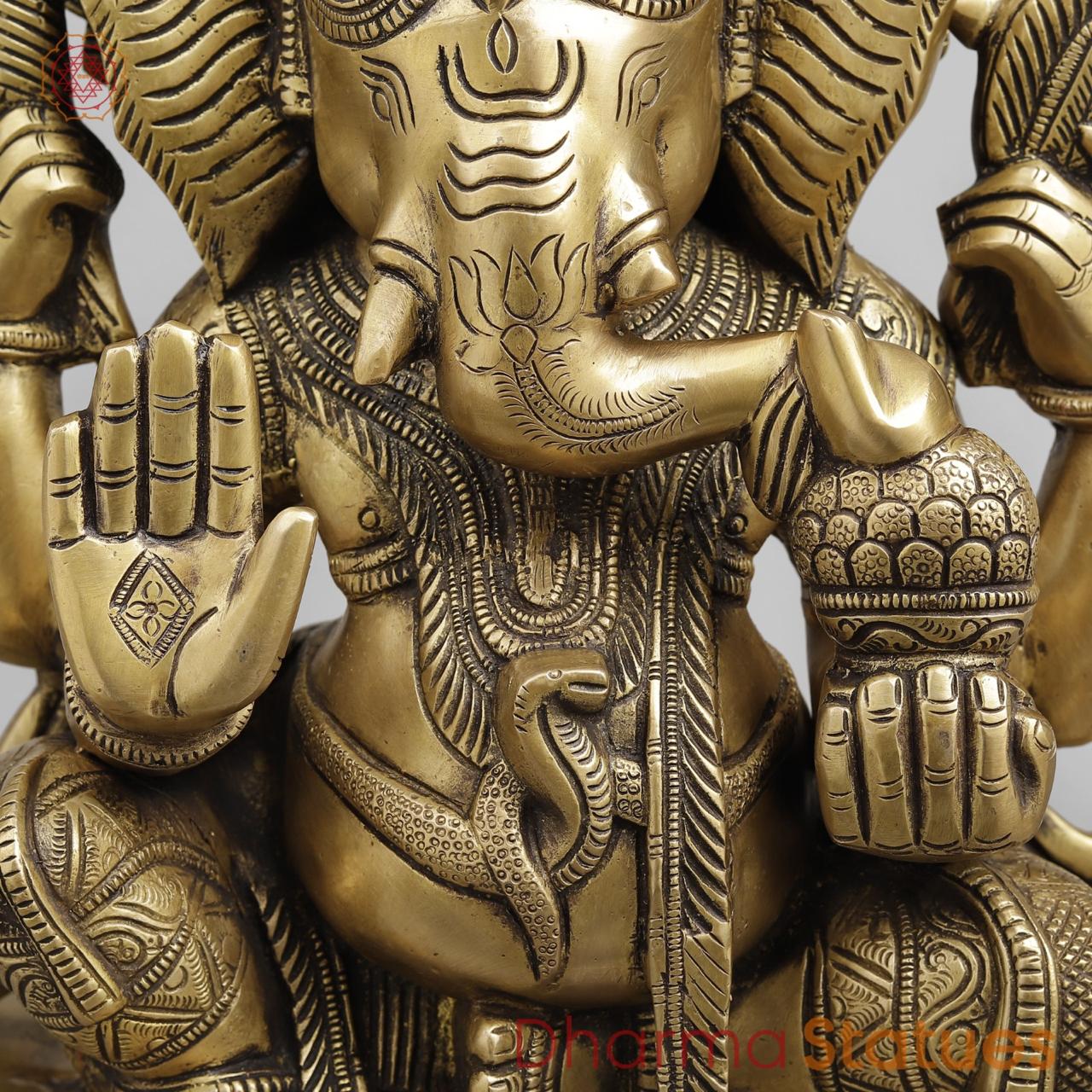 Brass Ganesh seated Fine, Light antique Finish 19.5”