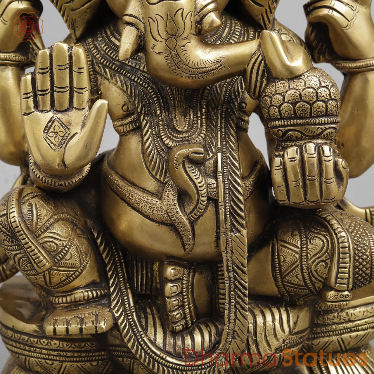 Brass Ganesh seated Fine, Light antique Finish 19.5”