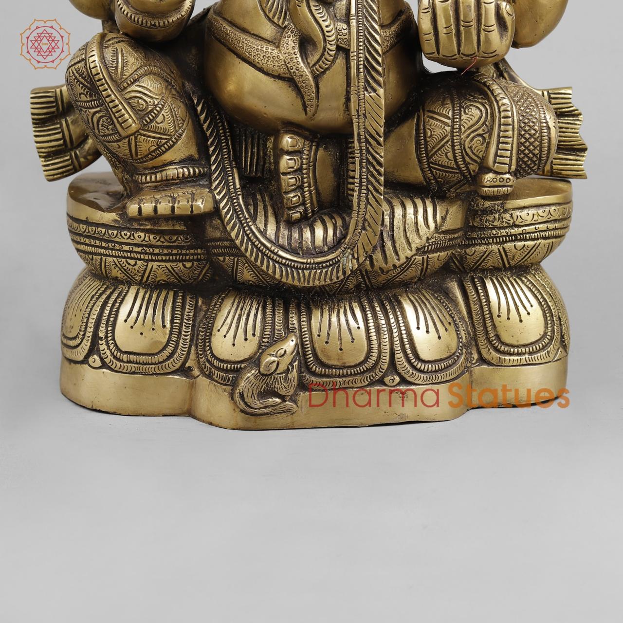 Brass Ganesh seated Fine, Light antique Finish 19.5”