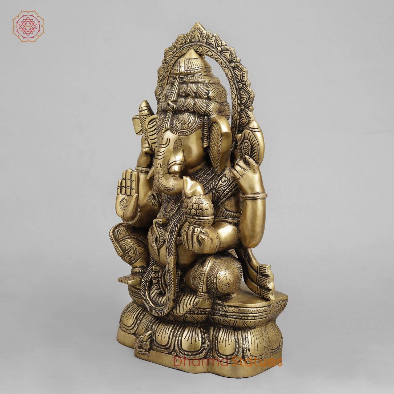 Brass Ganesh seated Fine, Light antique Finish 19.5”