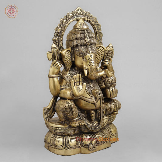 Brass Ganesh seated Fine, Light antique Finish 19.5”
