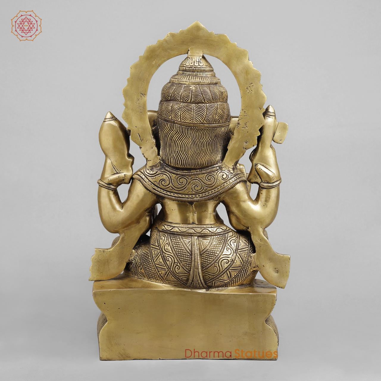 Brass Ganesh seated Fine, Light antique Finish 19.5”