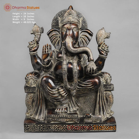 Brass Raja Ganesh, Antique finish 24”