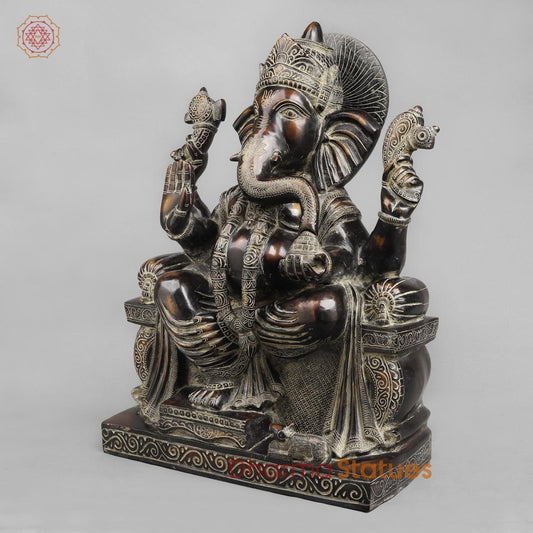 Brass Raja Ganesh, Antique finish 24”