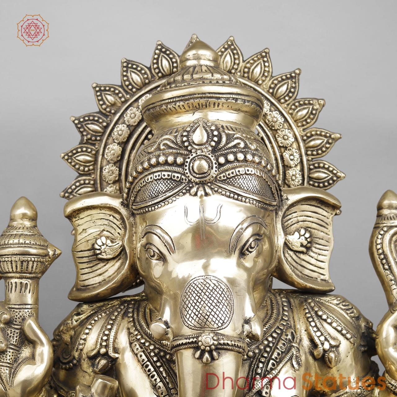 Brass Ganesh Seated with Kalash in Trunk, Fine smooth Finish 31”