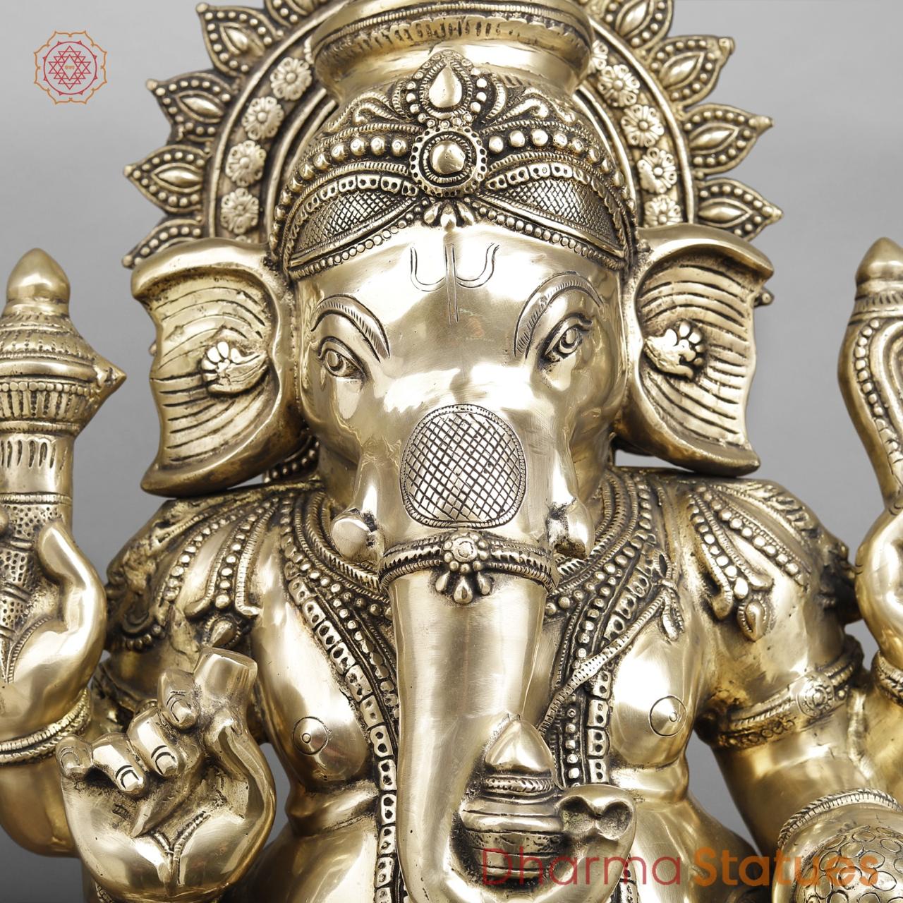 Brass Ganesh Seated with Kalash in Trunk, Fine smooth Finish 31”