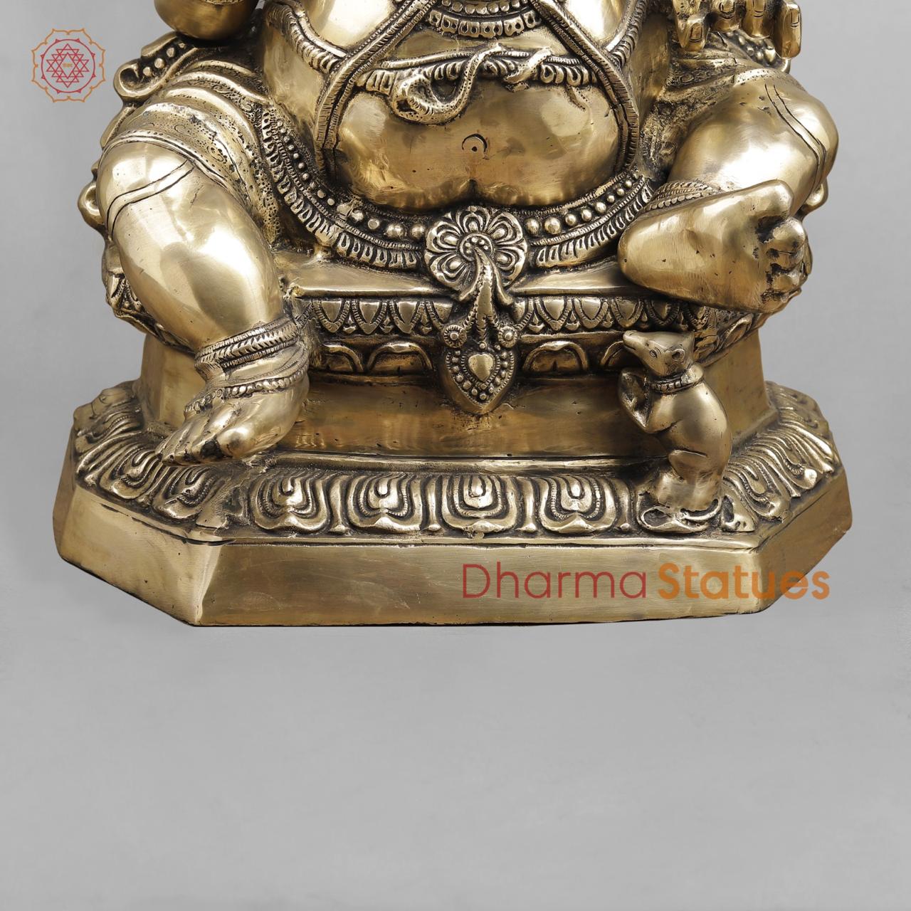 Brass Ganesh Seated with Kalash in Trunk, Fine smooth Finish 31”