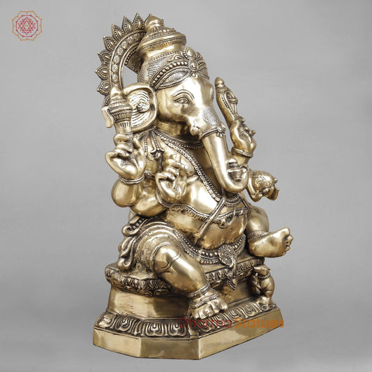 Brass Ganesh Seated with Kalash in Trunk, Fine smooth Finish 31”