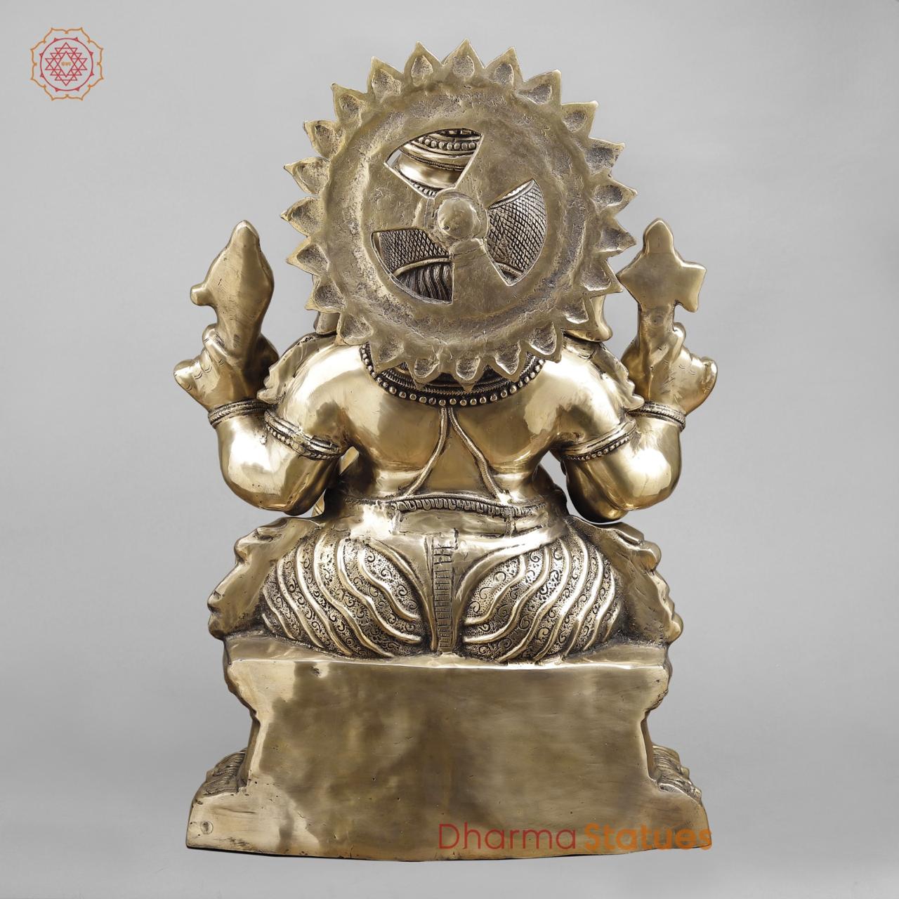 Brass Ganesh Seated with Kalash in Trunk, Fine smooth Finish 31”