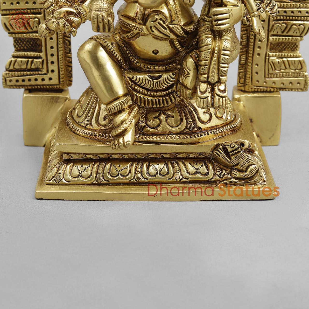 Brass Shakti Ganesh Seated with Frame, Super fine Gold finish 8.5"