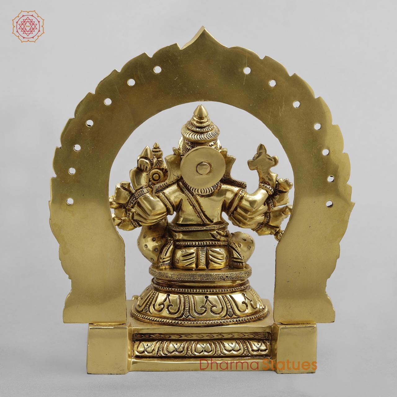 Brass Shakti Ganesh Seated with Frame, Super fine Gold finish 8.5"