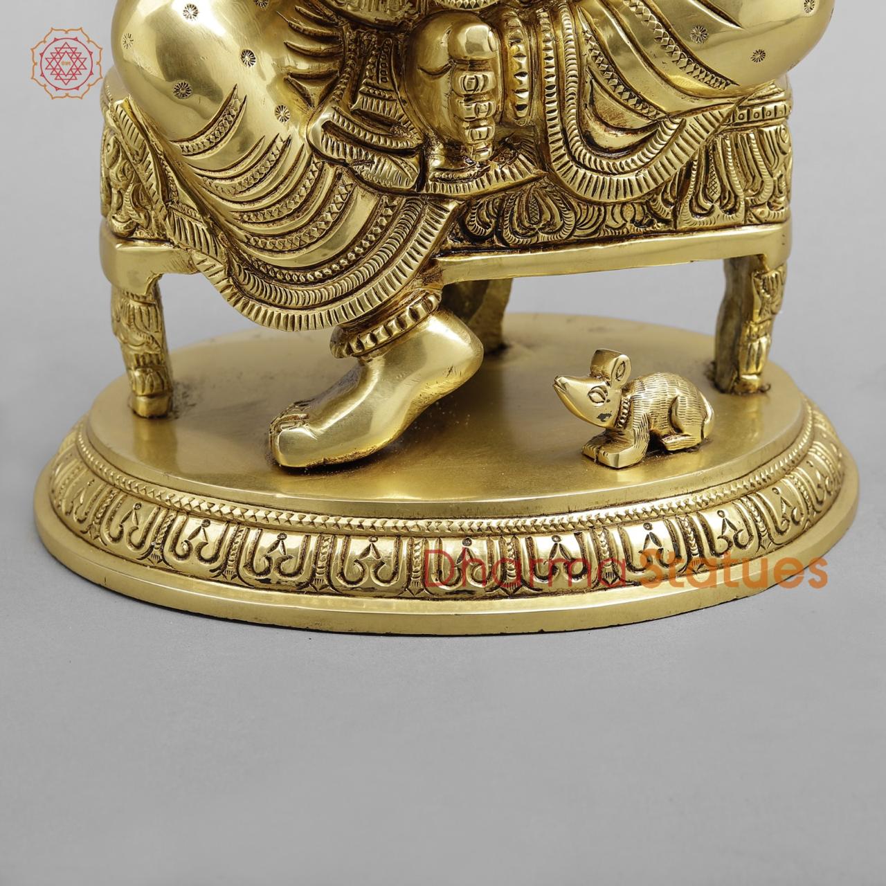Brass Ganesh seated Fine on Chowki base, super fine Golden finish 15”