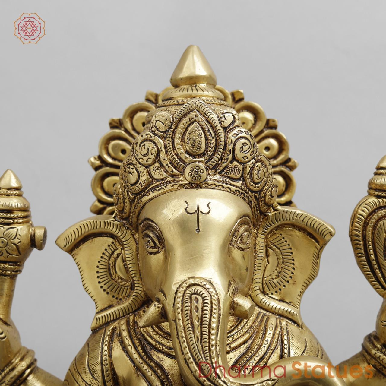 Brass ganesh Seated, Golden fine finish 12”