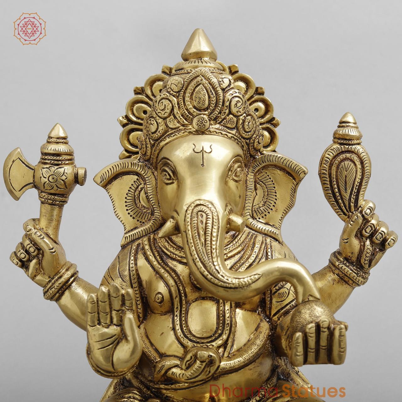 Brass ganesh Seated, Golden fine finish 12”