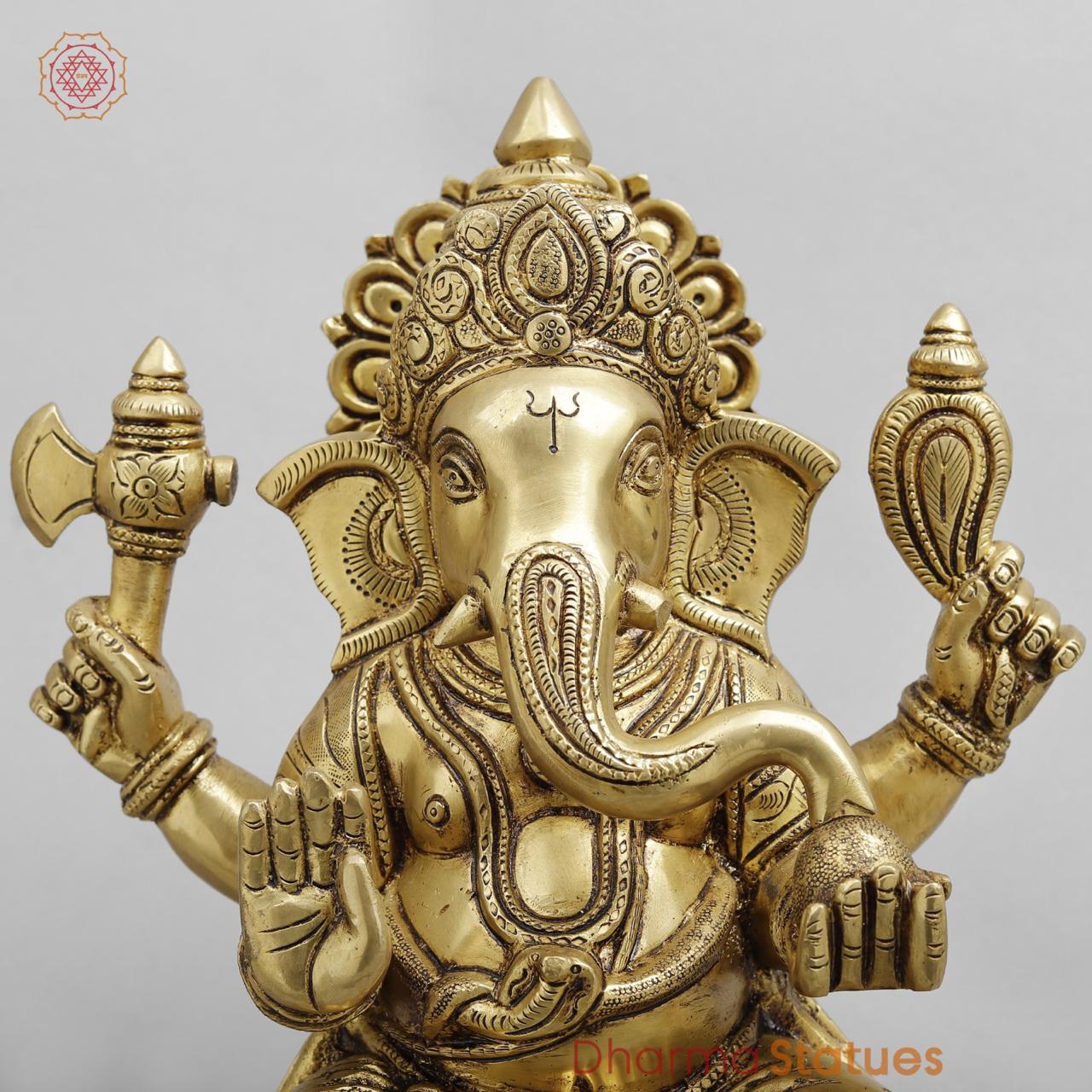 Brass ganesh Seated, Golden fine finish 12”