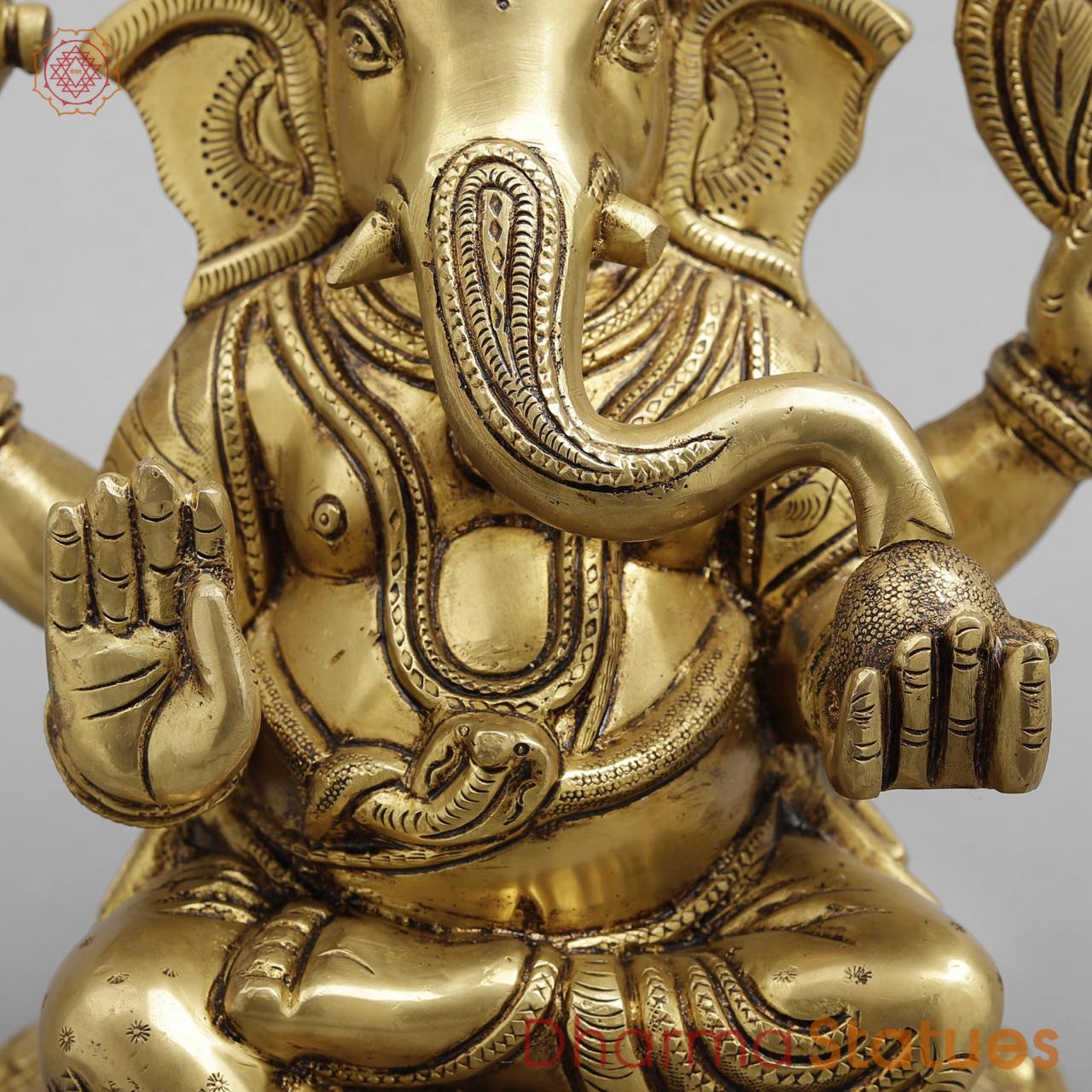 Brass ganesh Seated, Golden fine finish 12”