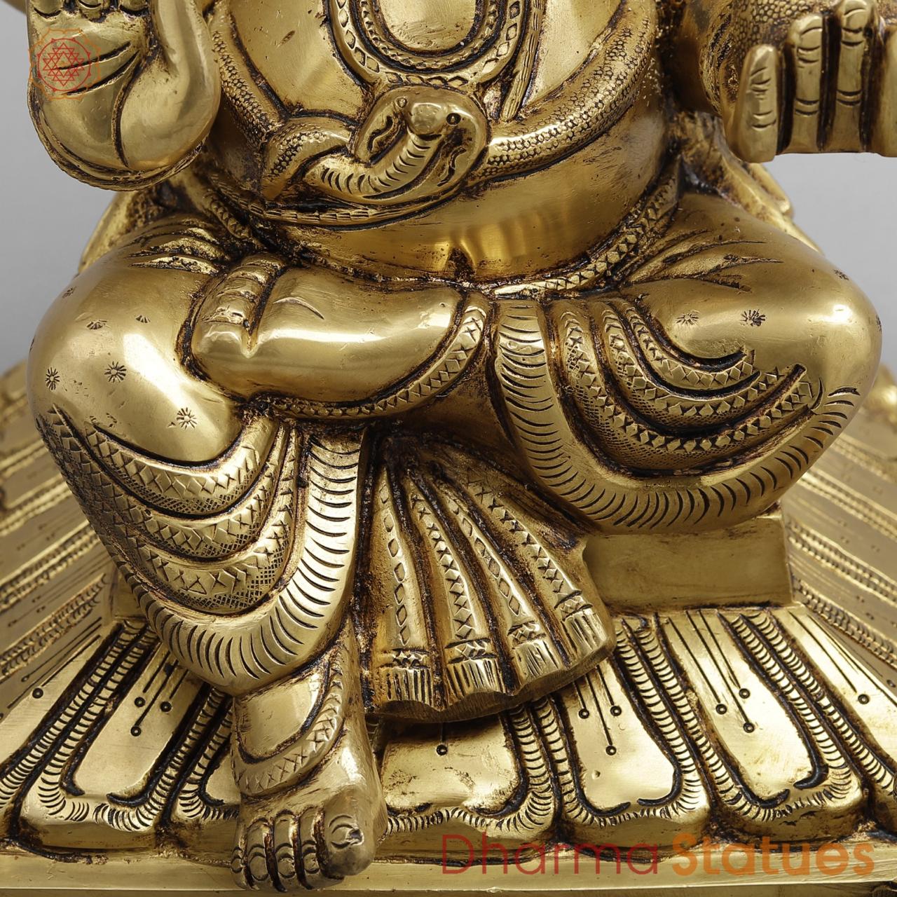 Brass ganesh Seated, Golden fine finish 12”
