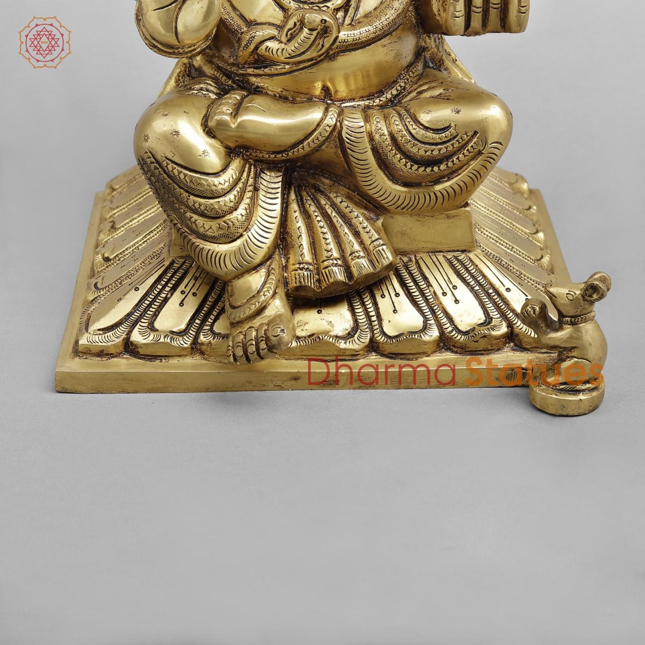 Brass ganesh Seated, Golden fine finish 12”