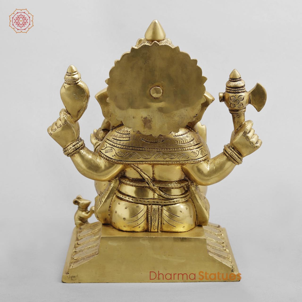 Brass ganesh Seated, Golden fine finish 12”