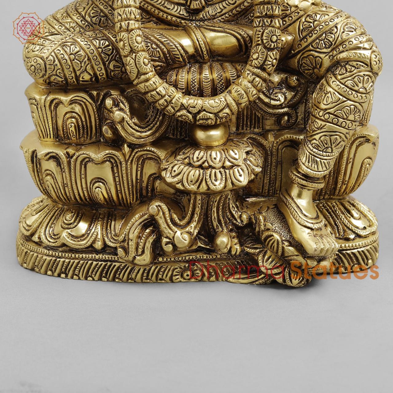 Brass Laxmi seated With fine Ornaments, Super fine Golden finish 14.5”