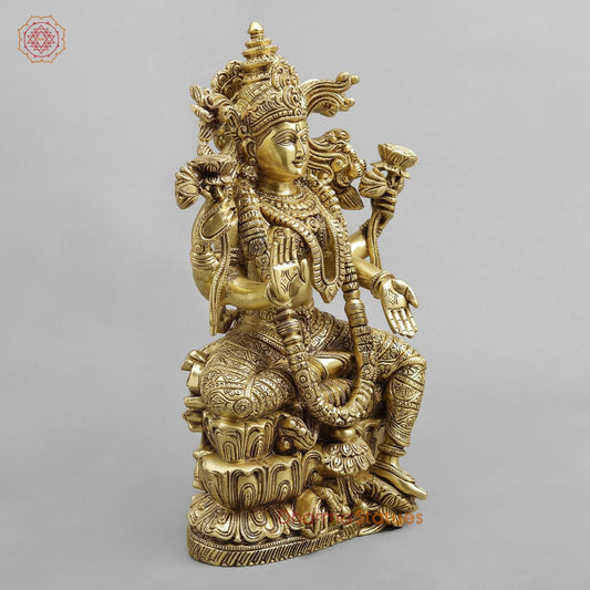 Brass Laxmi seated With fine Ornaments, Super fine Golden finish 14.5”