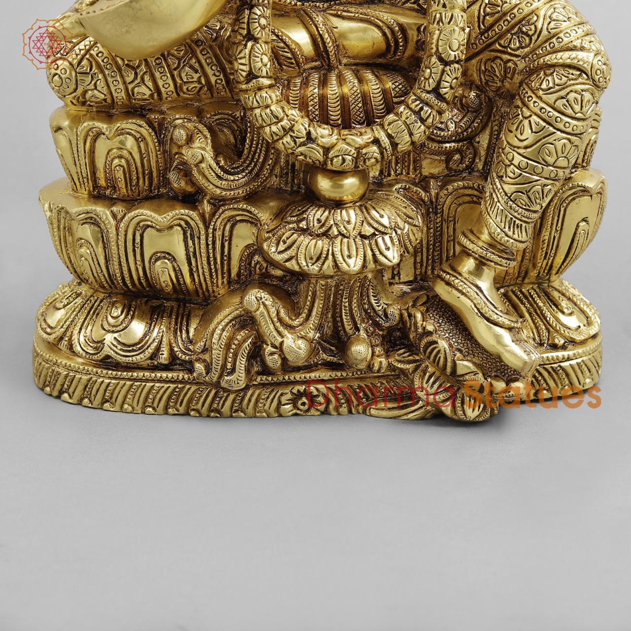 Brass Saraswati seated with fine Ornaments, superfine Golden finish 15”