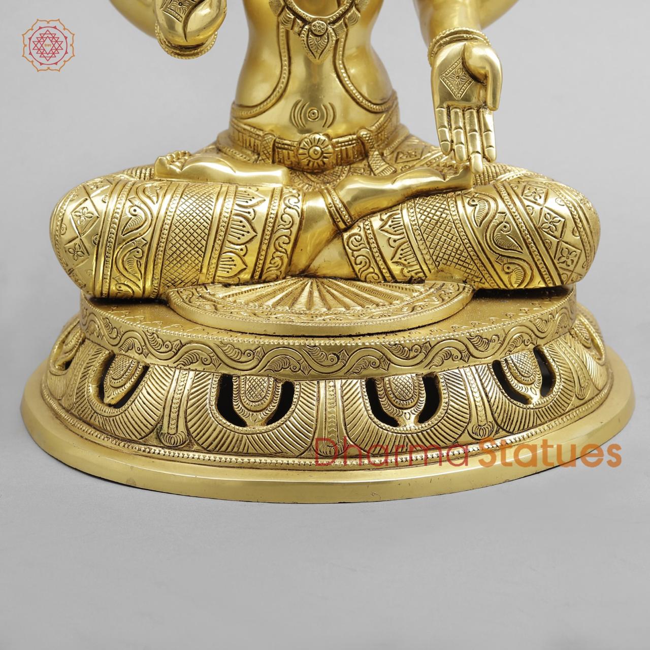 Brass Lakshmi seated fine Carving, Fine Golden finish 17.5”