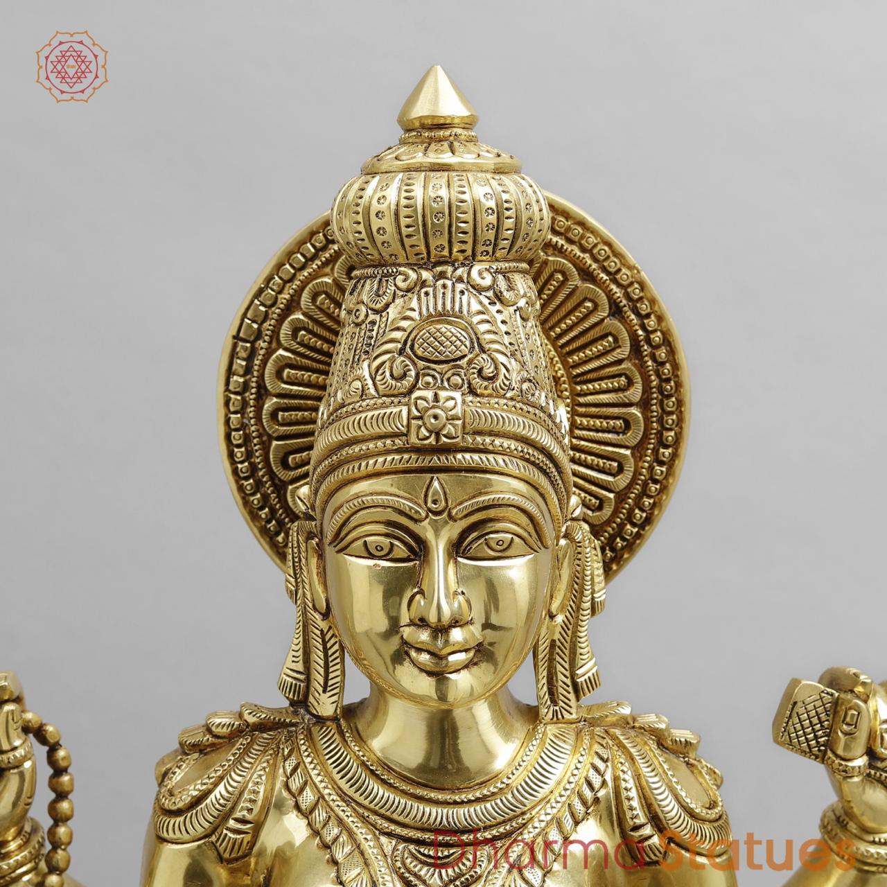 Brass Saraswati Seated Fine Carving, Fine golden finish 17.5”