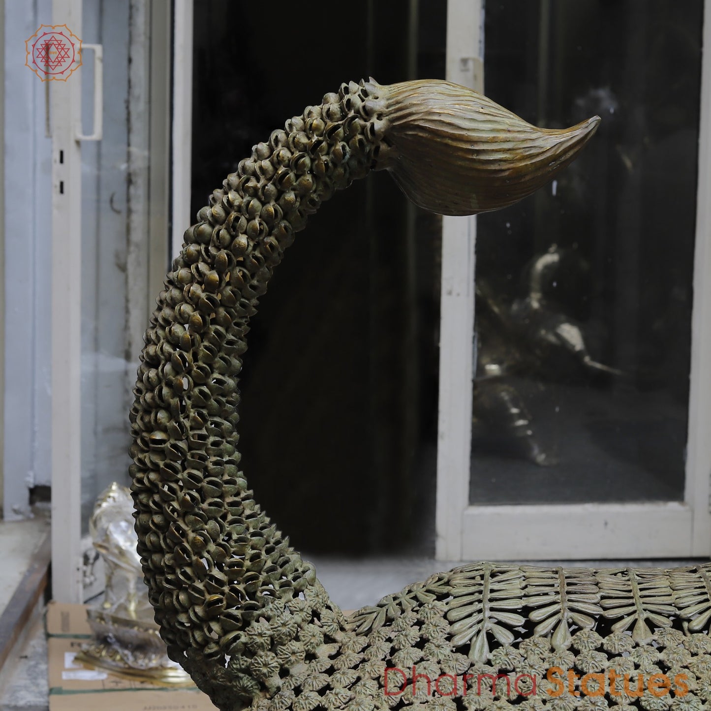 Brass Joyfull Dancing Nandi, Protector of Mount Kailash, Green Patina finish 60”